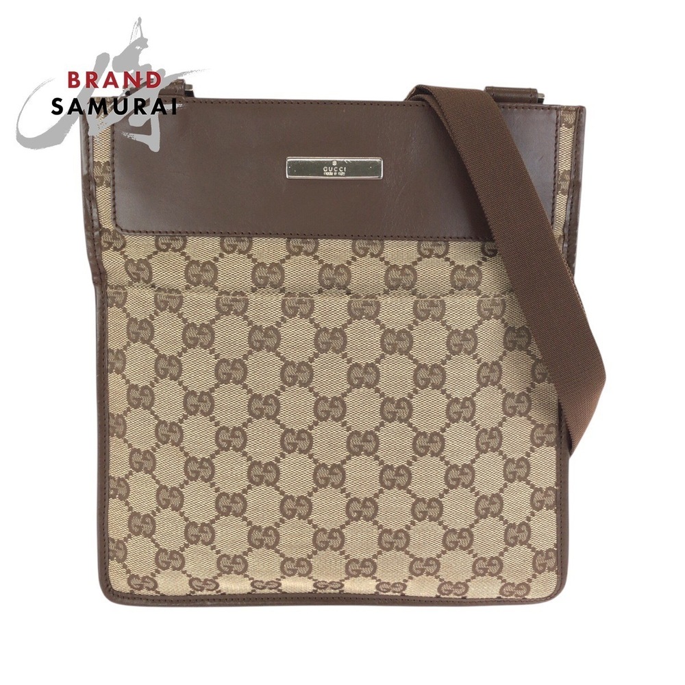 GUCCI Brown Beige Shoulder Bag Messenger GG Canvas Leather